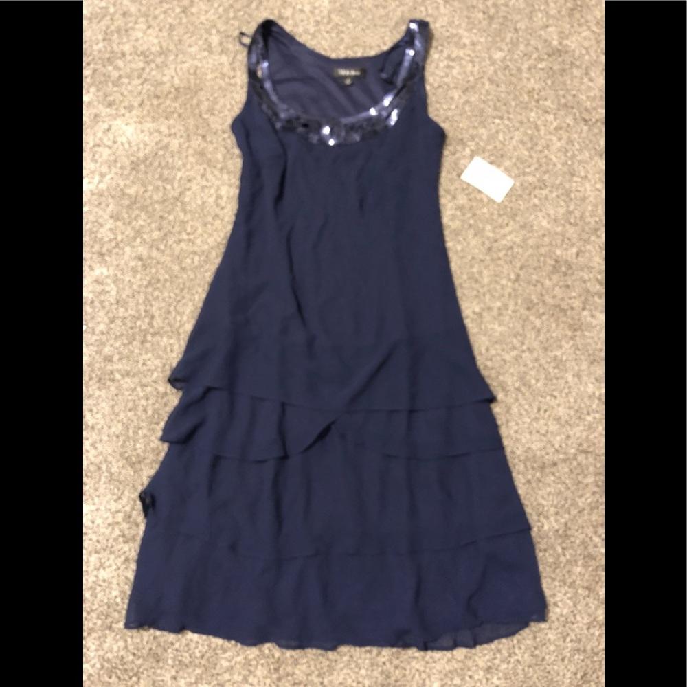 Sparkly navy blue dress with cardigan